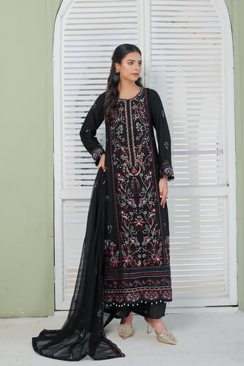 Shiffonz 3 piece luxe embroidered Eid collection - Black, Medium