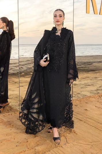 Rang Rasiya 3 piece Eid embroidered suit - Black, Large