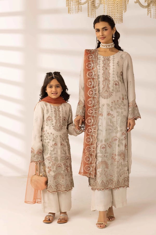Lavish Eid edit kids 3 piece mother and daughter collection - LGREY, 24