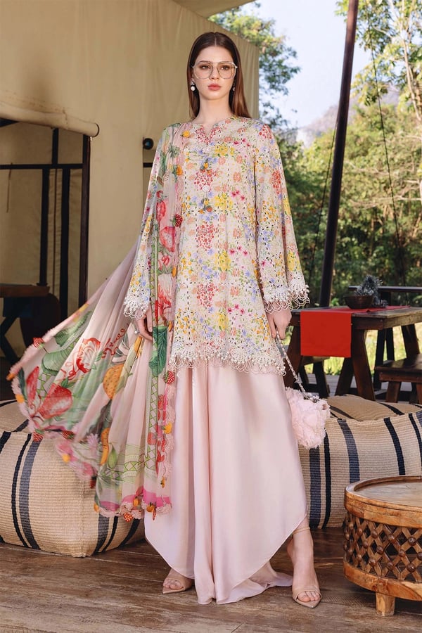 Maria b 3 piece lawn printed Eid collection - Pink, X - Large
