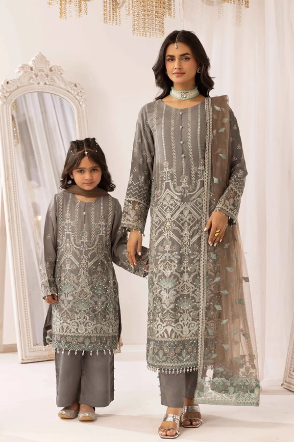 Lavish kids Eid edit mother and daughter suit - Grey, 24