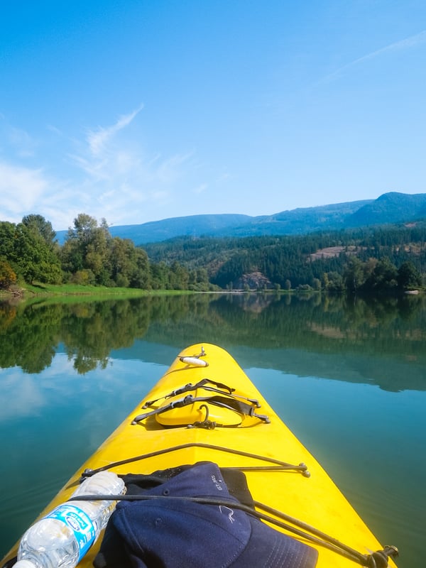Yellow kayak on the Enderby River.