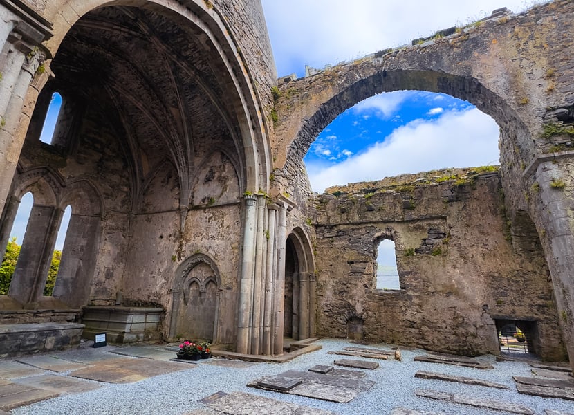 A large, historic abbey called Corcomroe Abbey which is a lovely hidden gem in the countryside.
