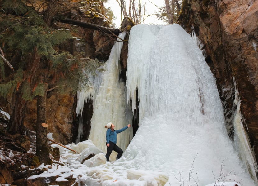 Frozen Cosens Bay Waterfall in Kalamalka Provincial Park near Vernon