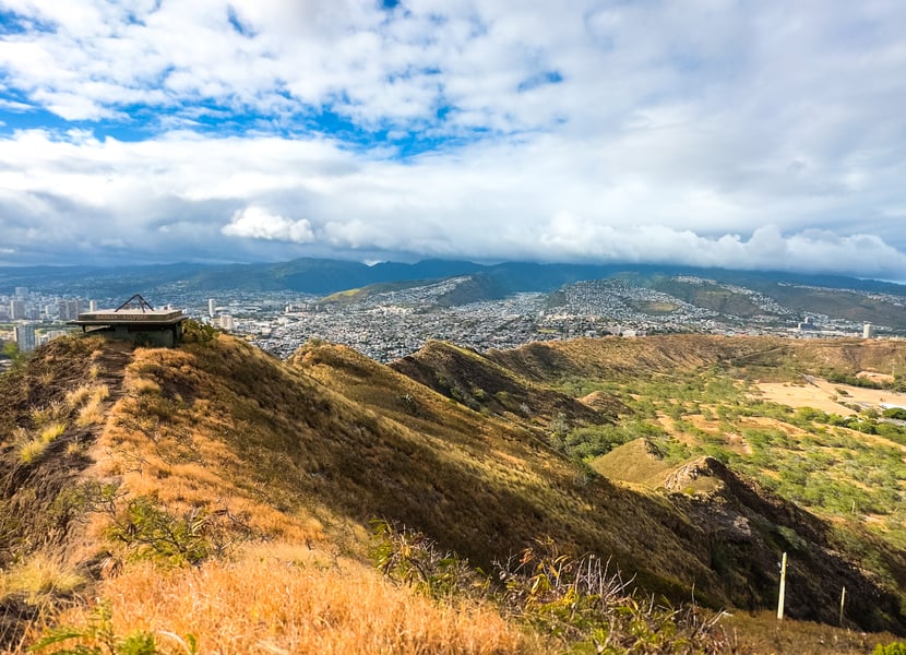 View of an abandoned bunker at the summit of Diamond Head hike.