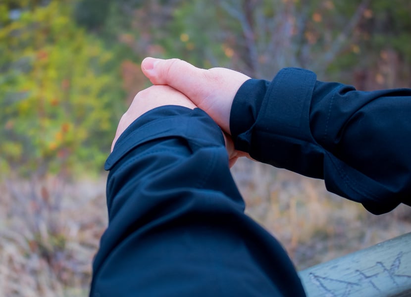 Close up of Velcro cuffs on a rain jacket.
