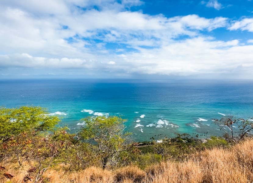 View of the turquoise Pacific Ocean. 