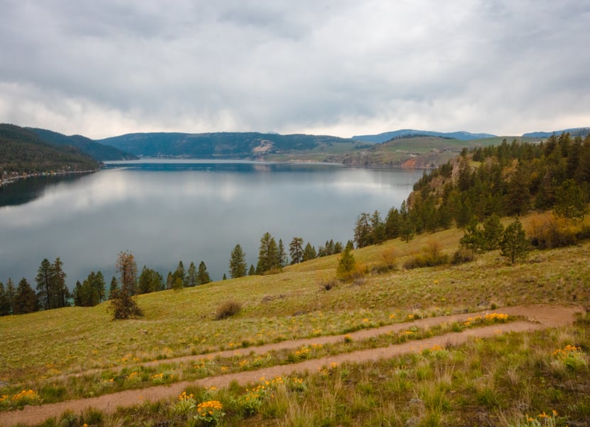 View of Kal Lake over Cosens Bay on a rainy day
