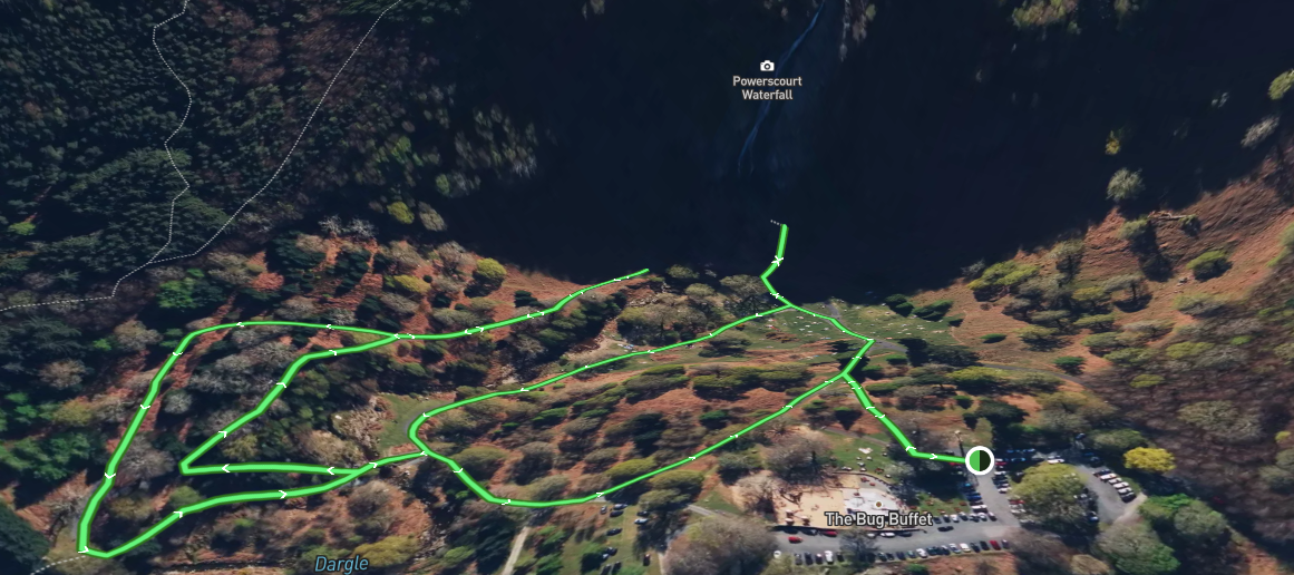 3D map of the Powerscourt Waterfall hiking trail.