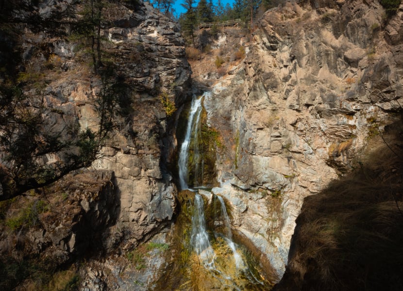 A small amount of water tumbles down Fintry Falls in the fall