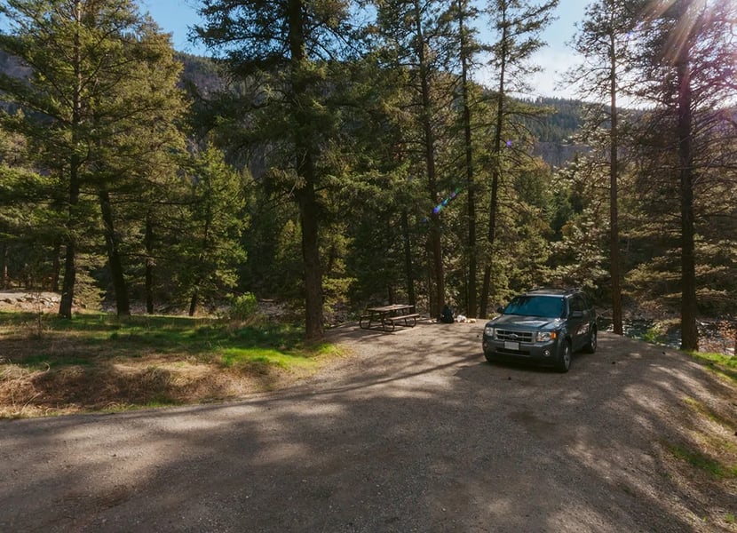 SUV in campsite #18 at Stemwinder