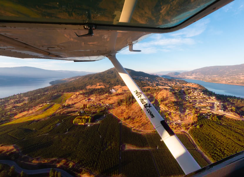 Aerial view of Spion Kop out the window an Airhart float plane 