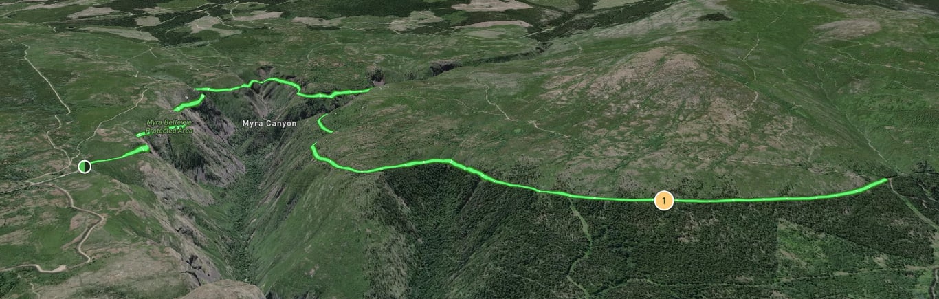 3D map of the Myra Canyon Trestles hike/bike.