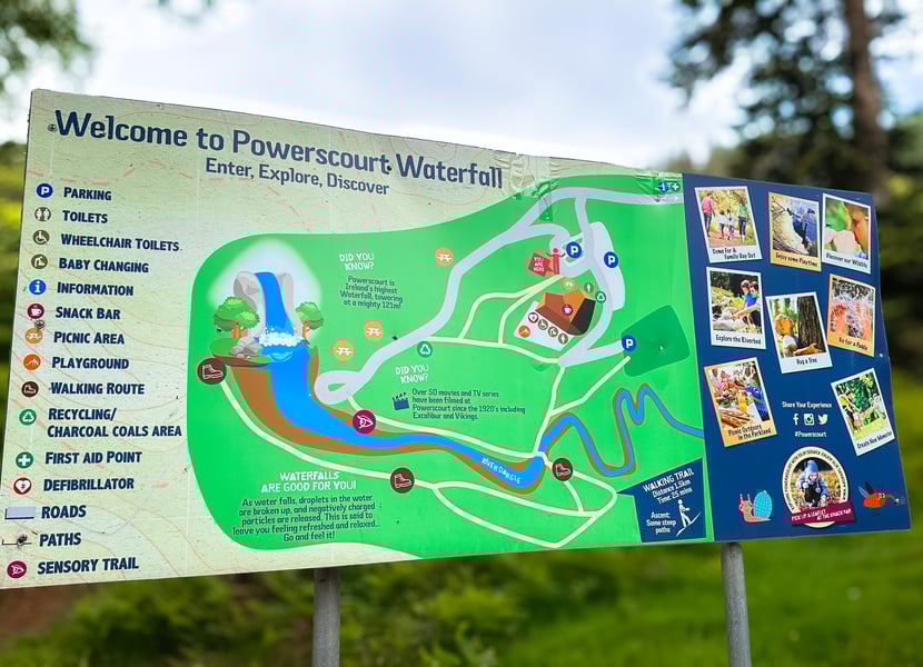 Map signage at Powerscourt Waterfall.