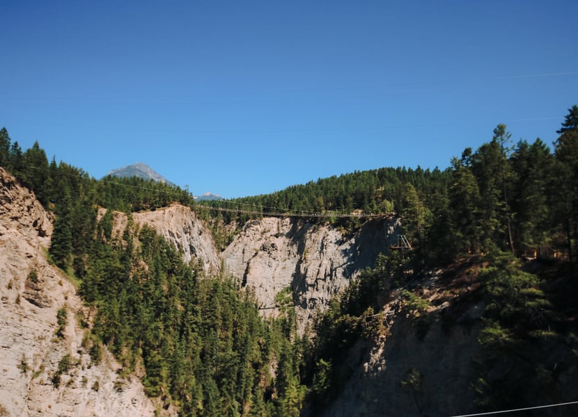 View of Upper Skybridge over the canyon in Golden BC.