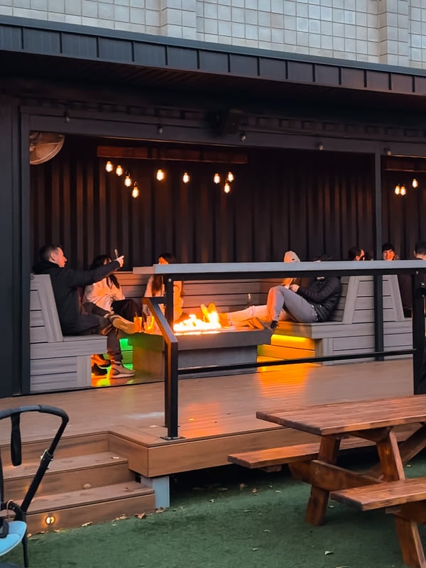 Outdoor dining with a fire pit
