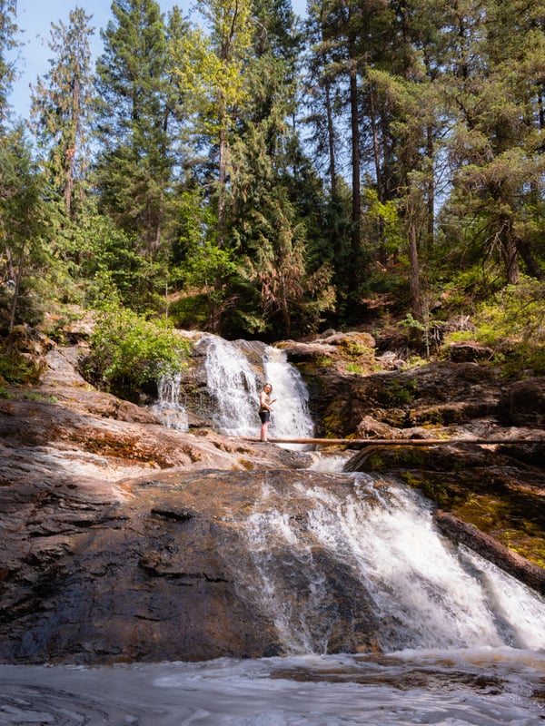 Hidden waterfall in Kelowna along rugged forest trail