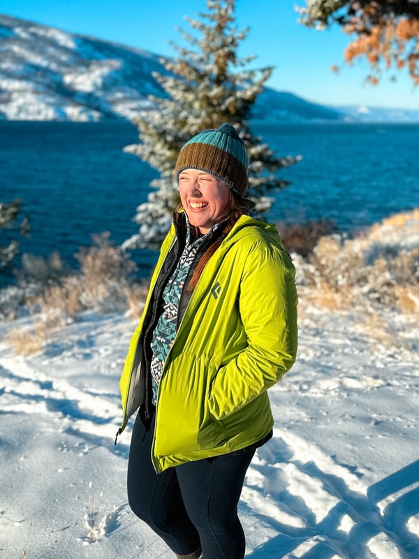 Woman hiking in the snow at Paul's Tomb