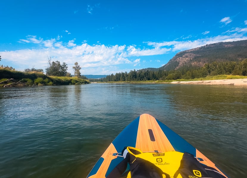 Paddleboard with a PFD on the Enderby River.