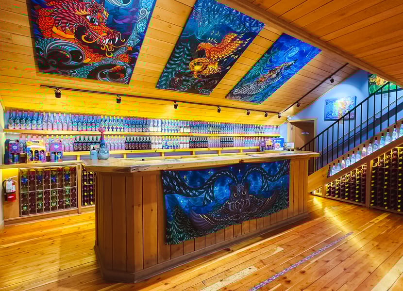 A colourful and vibrant wine tasting room at Vibrant Vines.