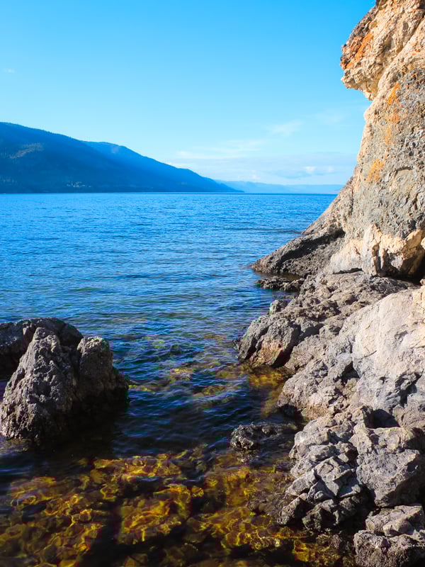 Base of the cliff along Okanagan Lake.