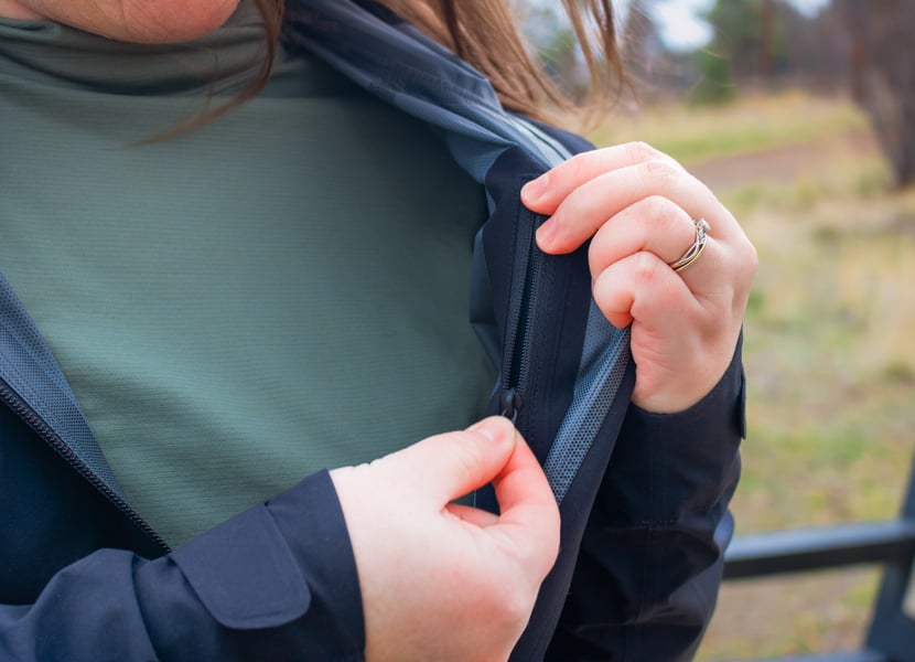 Closeup of the zippered interior pocket.