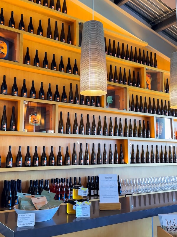 Wall full of wine at Tantalus Vineyards