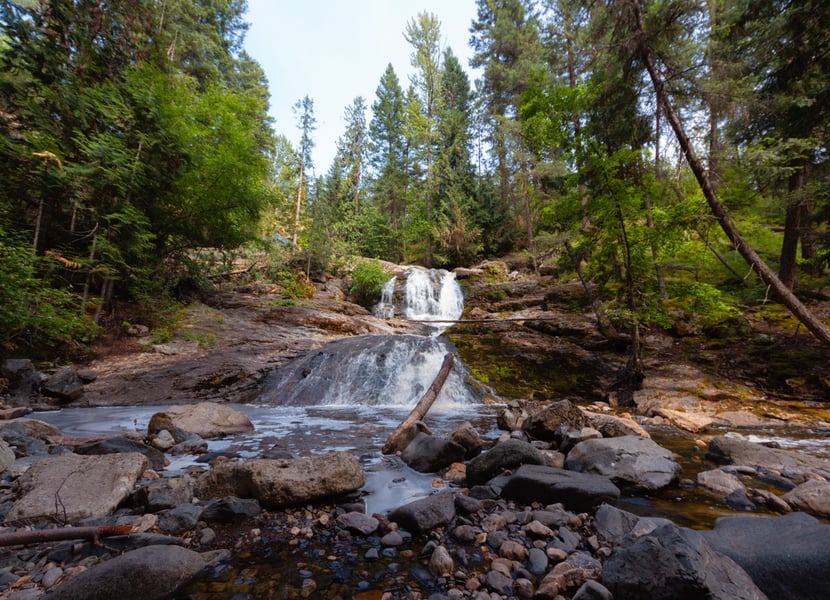 Two-tiered waterfall at the end of the Mill Creek hike in Kelowna