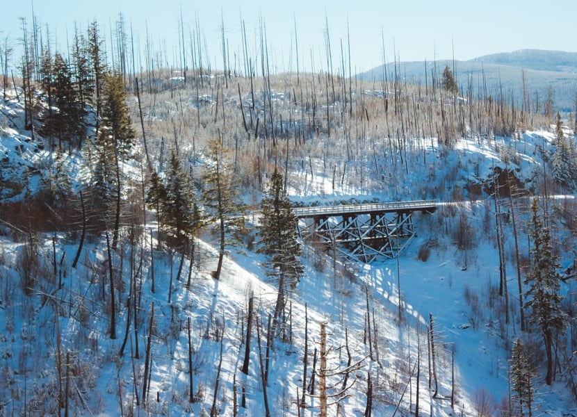 Snow covered trestles at Myra Canyon.