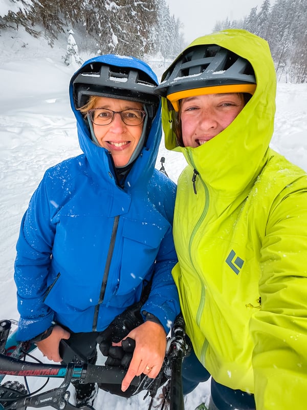Selfie of two women fat biking