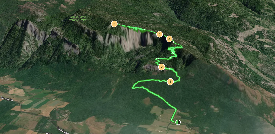 Screenshot of the Enderby Cliffs map from AllTrails.