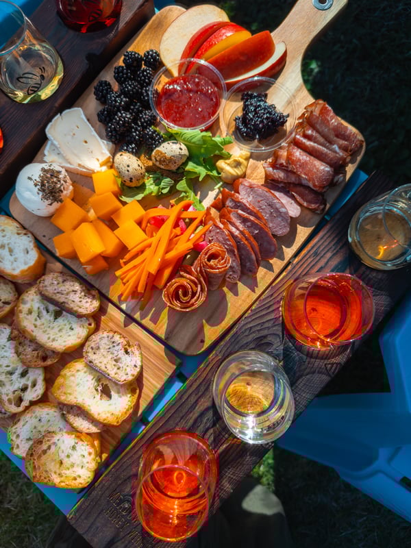 A local Okanagan charcuterie board and honey mead wine flight in East Kelowna at Meadow Vista.