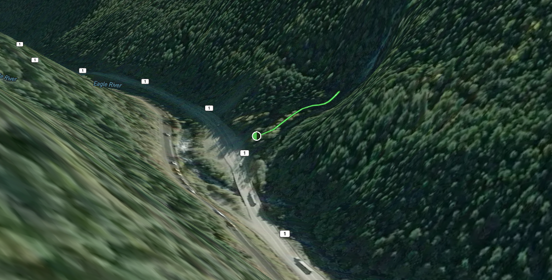 Trail map showing the short hiking route to Kay Falls from the Trans-Canada Highway near Revelstoke, BC