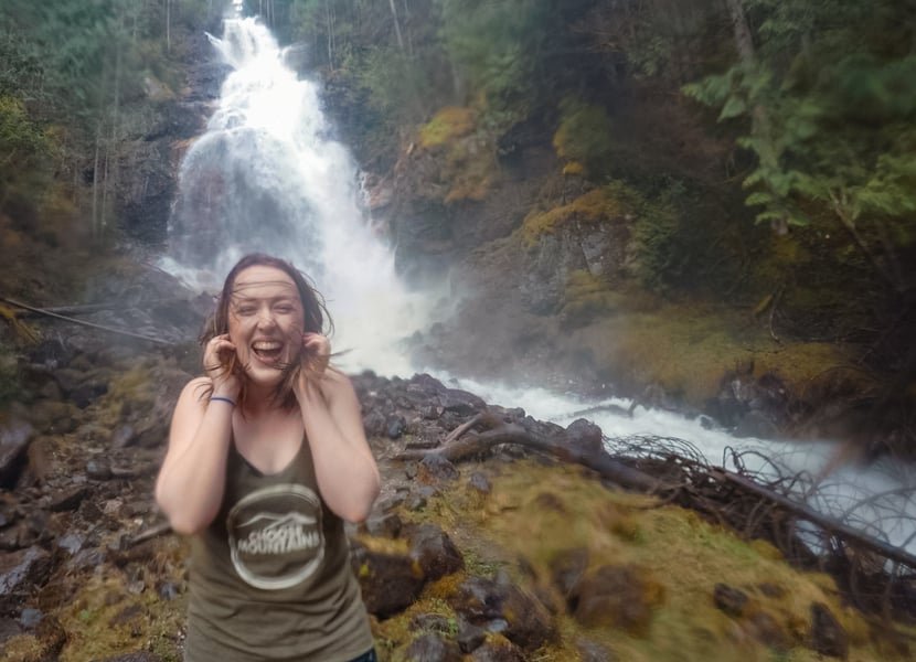 Powerful mist and spray at the base of Kay Falls during spring flow
