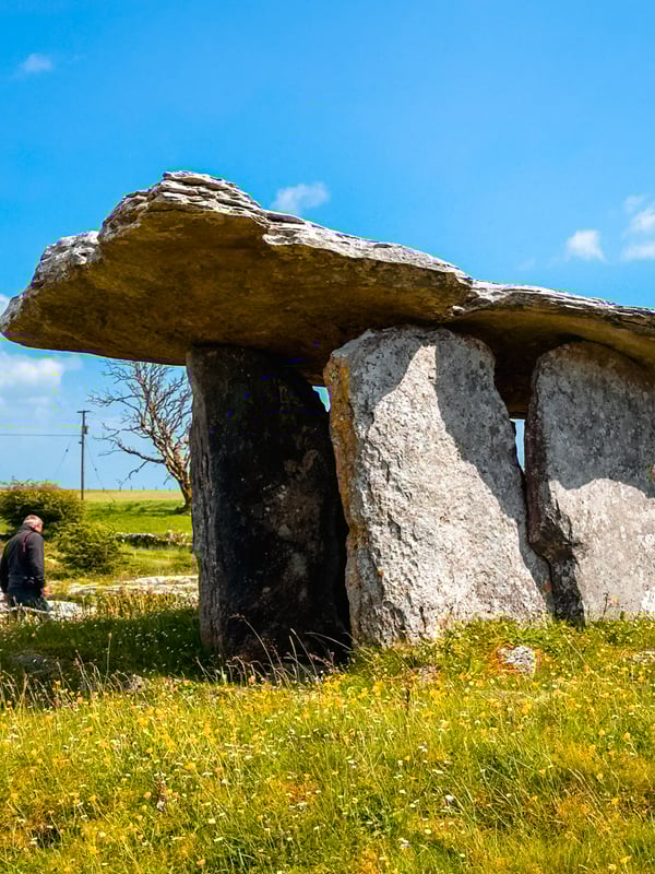 An ancient portal tomb, which is huge rocks stacked on top of each other in the Burren