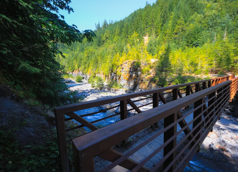 Bridge crossing the Muddy River at the lower end of the Lava Canyon Trail near Mount St. Helens