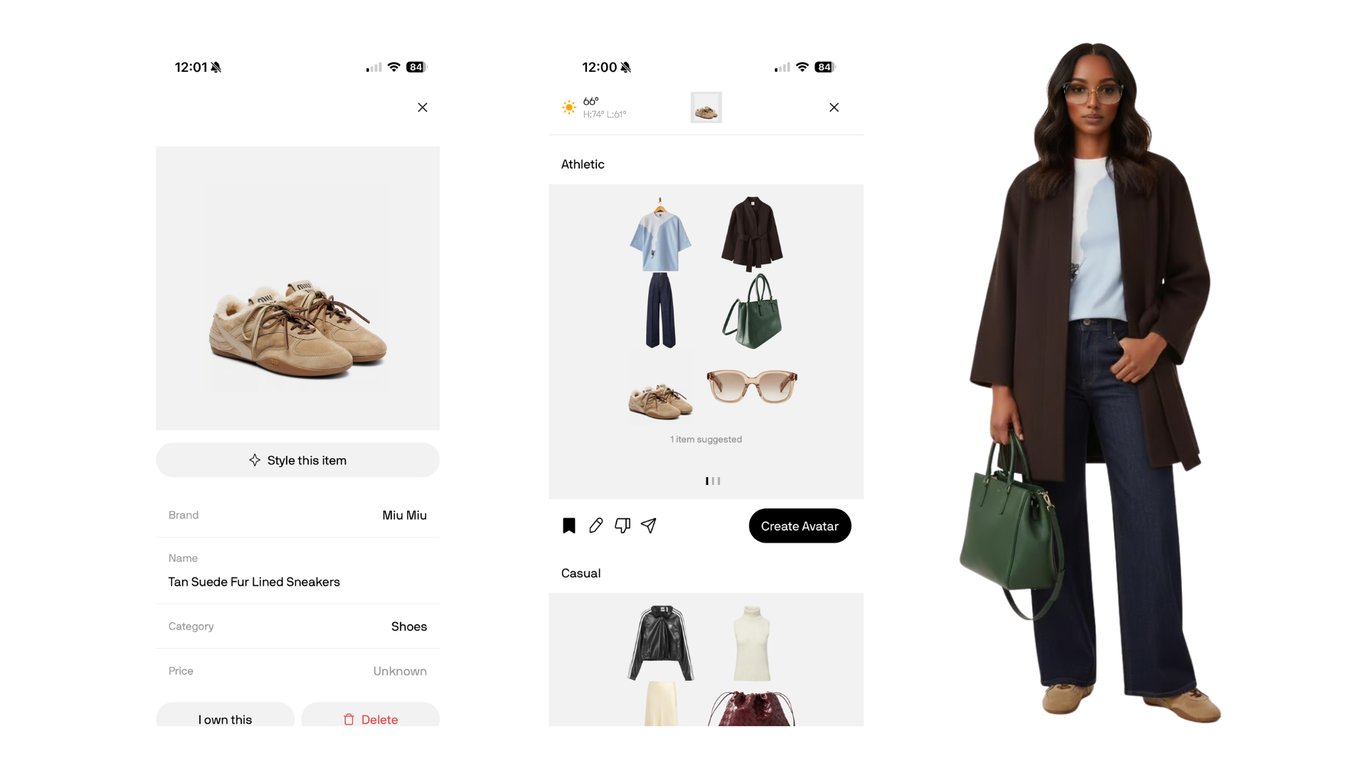 An Alta avatar trying on a saved wishlist item