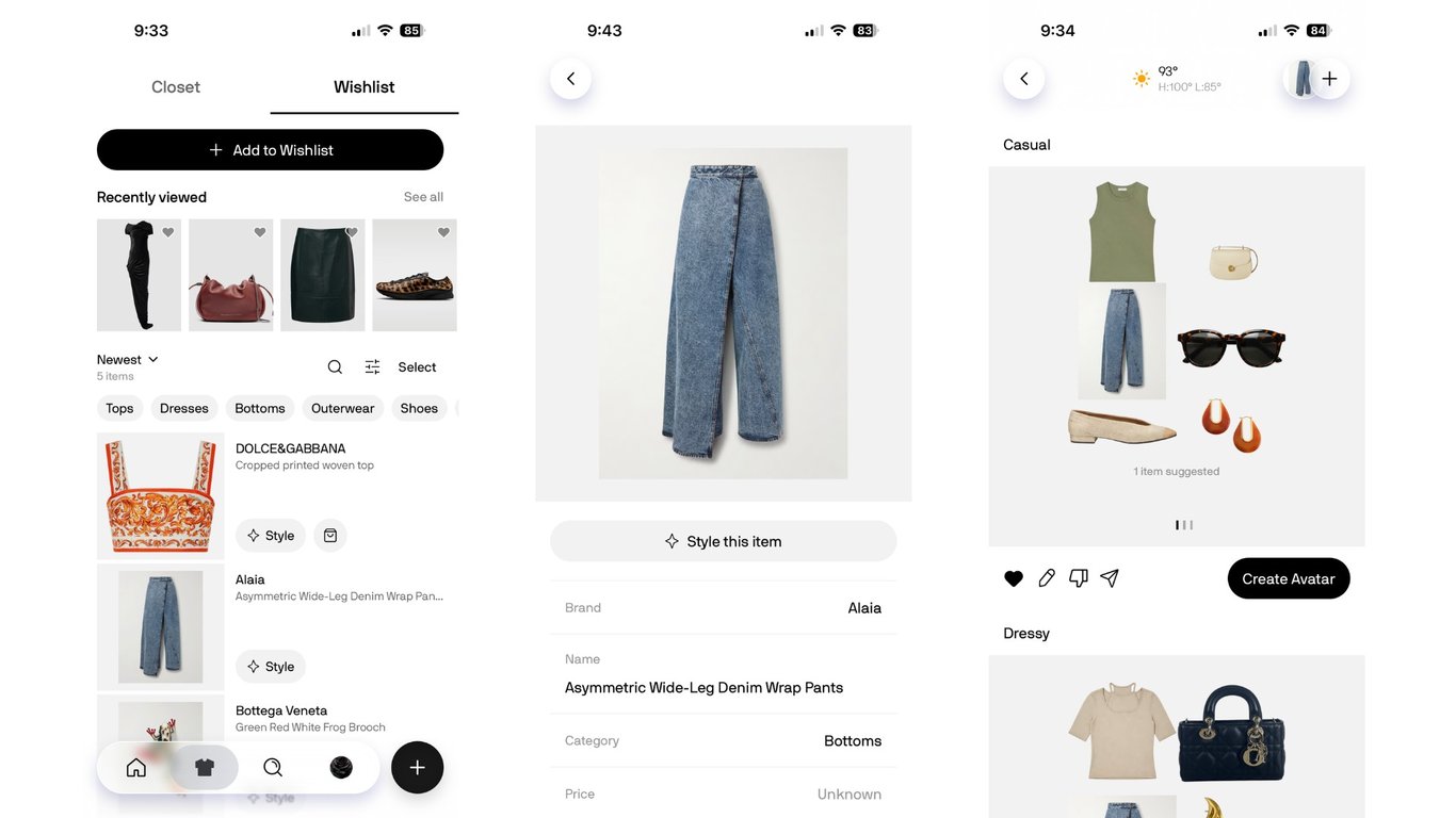 The Alta wishlist, showing saved items from across the internet