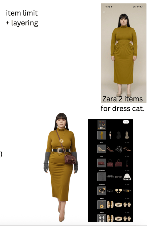Zara Womenswear outfit creation UI vs Alta Womenswear outfit creation UI