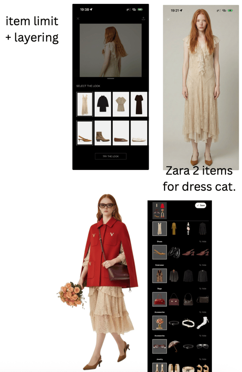 Zara Womenswear outfit creation UI vs Alta Womenswear outfit creation UI