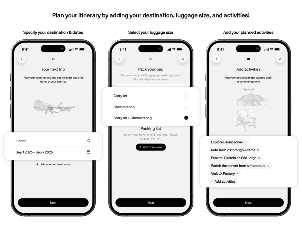 Adding activities to a trip itinerary in Alta