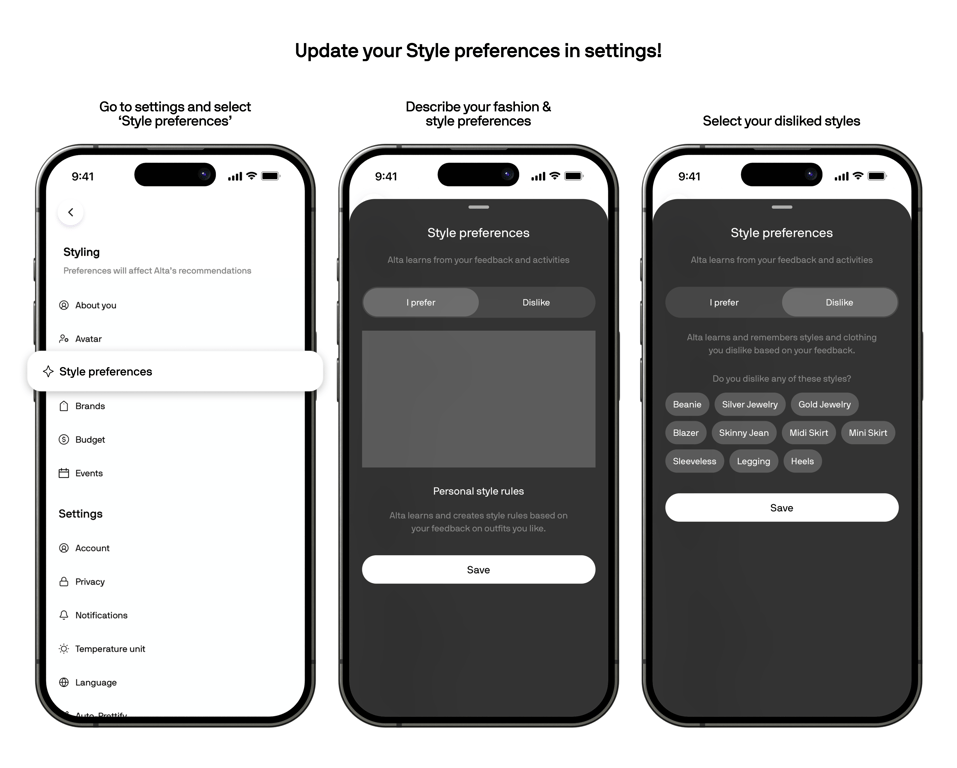 Style preferences settings section