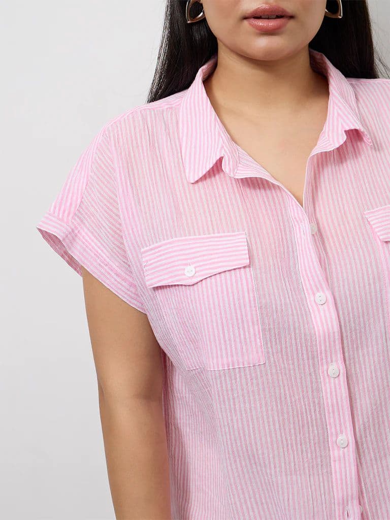 Gia Pink Striped Cotton Shirt — photo 3