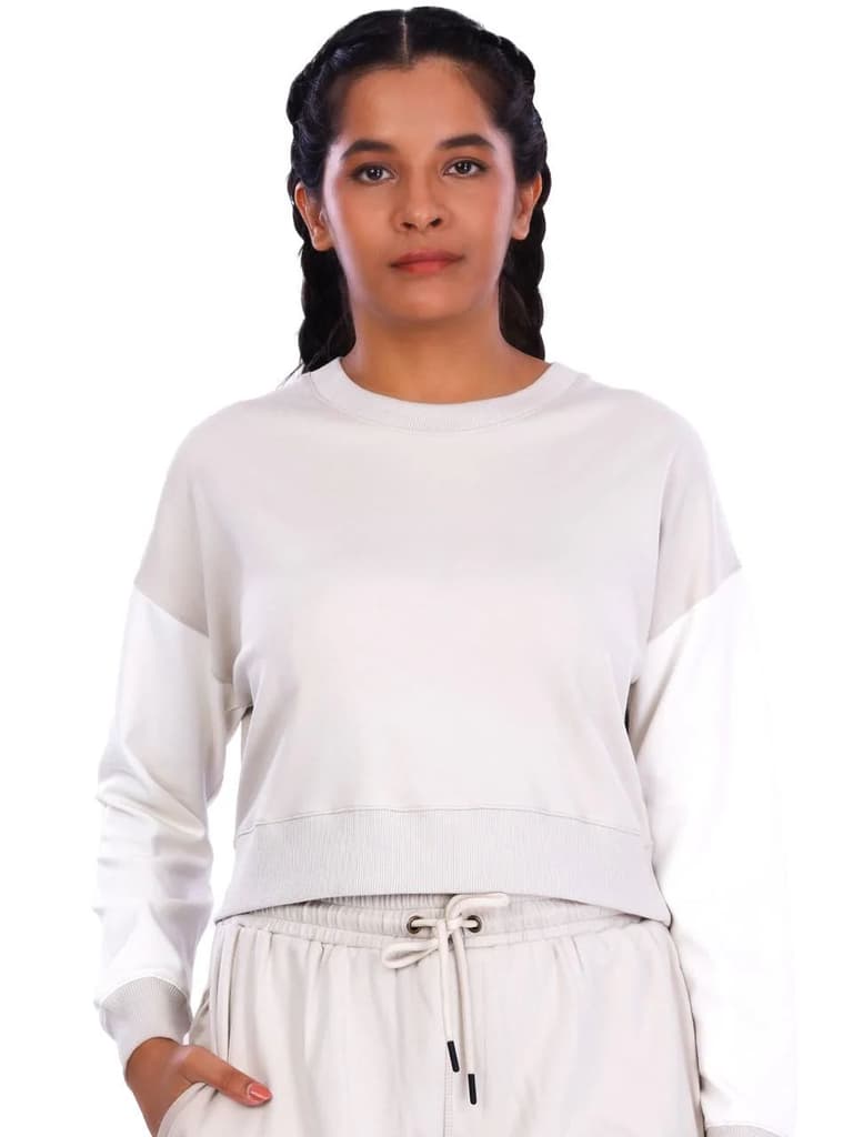 Ecru & White Colourblock Crop Sweatshirt — photo 2