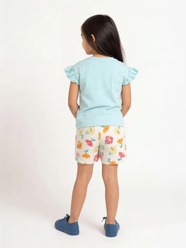 HOP Kids Girls Mint Green Embroidered Cotton Top and Shorts Set — photo 2