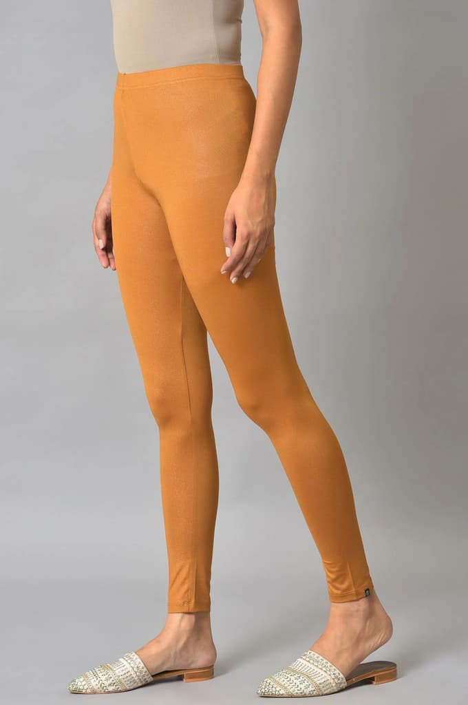 Brown Solid Skinny Fit Tights With Slip On Closure — photo 3