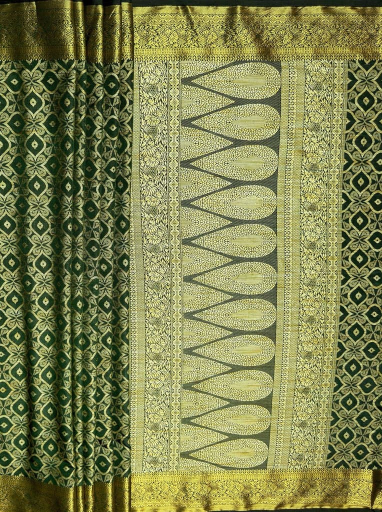 MIMOSA Women's Woven Design Banarasi Style Raw Silk Saree with Blouse Piece - Green ( SA00003131GRNFREE ) — photo 7