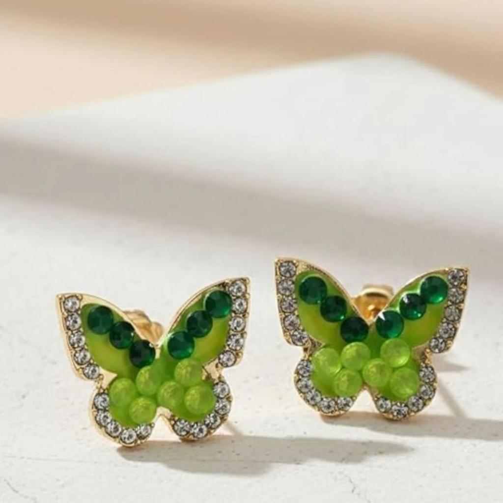 Green Butterfly Crystal Stud Earrings — photo 2