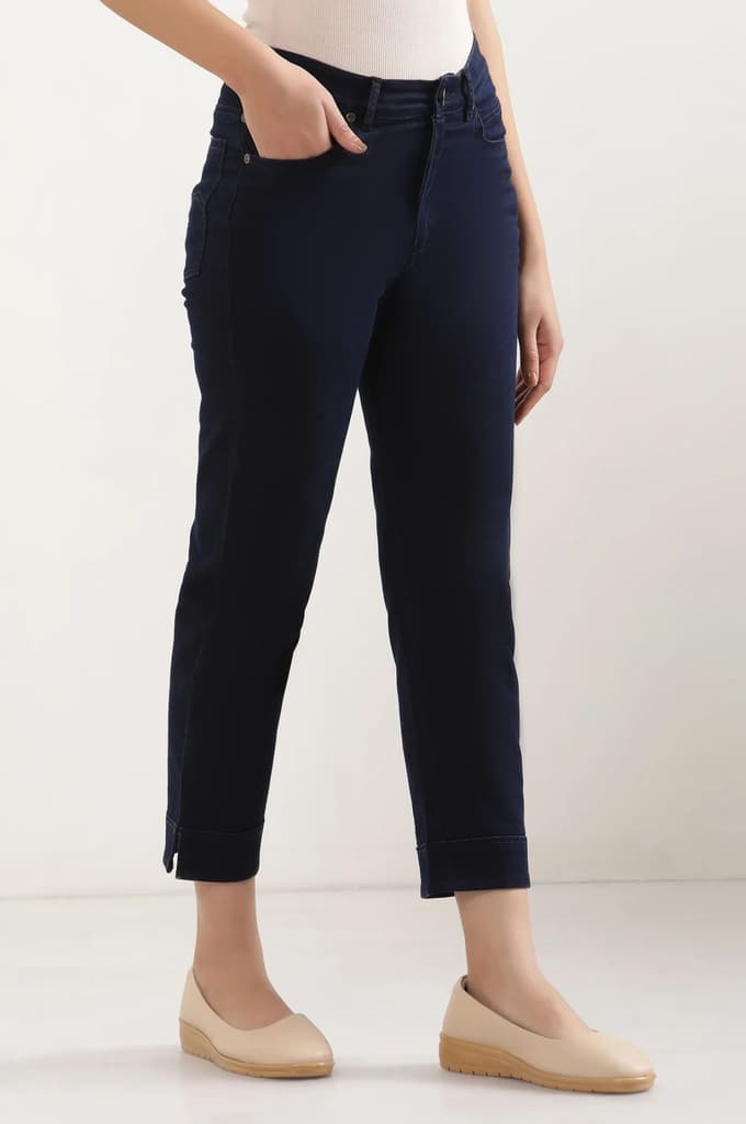 Blue Cropped Denim Straight Pants — photo 5