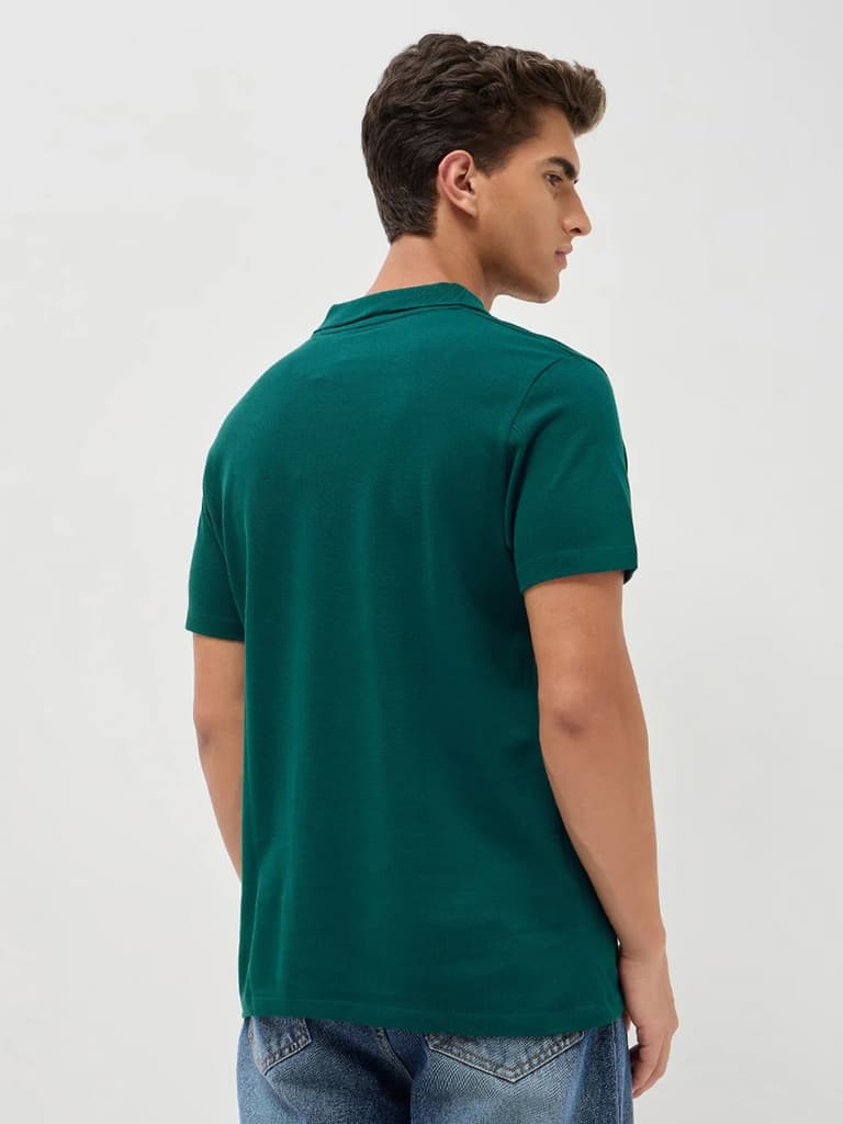Men's Teal Green Solid Regular Fit Half Sleeve Cotton Polo T-Shirt — photo 3